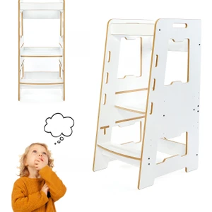 Ahşap Montessori Öğrenme Kulesi / 2-6 Yaş / Beyaz