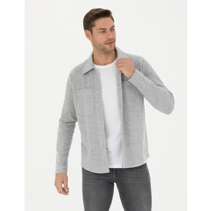 Pierre Cardin Erkek Gri Melanj Regular Fit Örme Gömlek 50280182-VR086