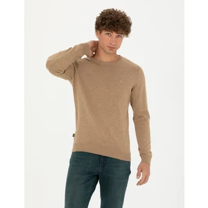 Pierre Cardin Erkek Camel Melanj Slim Fit Bisiklet Yaka Basic Triko Kazak 50270179-VR122