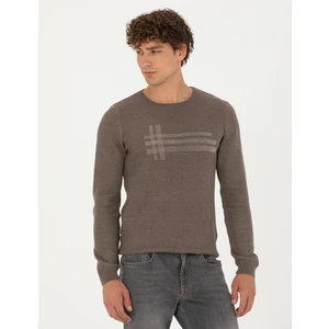 Pierre Cardin Erkek Vizon Melanj Slim Fit Bisiklet Yaka Triko Kazak 50278091-VR174