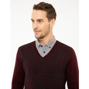 Pierre Cardin Erkek Bordo Slim Fit V Yaka Triko Kazak 50210748-VR014