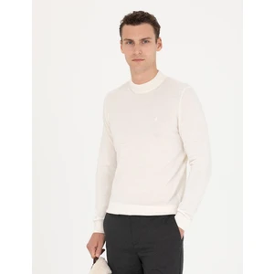 Pierre Cardin Erkek Ekru Regular Fit Çeyrek Yaka Yün Karışımlı Basic Triko Kazak 50270049-VR019