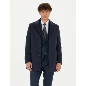 Pierre Cardin Erkek İndigo Yün Karışımlı Ekstra Slim Fit Kaşe Kaban 50270887-VR028