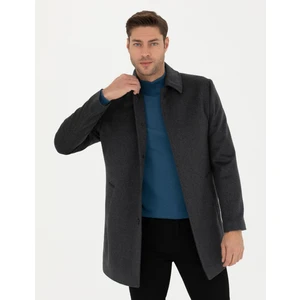 Pierre Cardin Erkek Antrasit Yün Karışımlı Slim Fit Kaşe Kaban 50270888-VR006