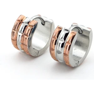 Dörtgen Desen Bronz Gümüş Renk Paslanmaz Çelik Kadın Erkek Halka Küpe ER054