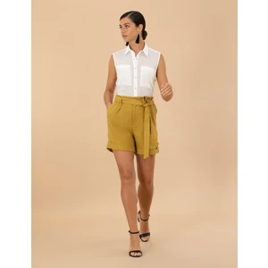 Pierre Cardin Kadın Yeşil Keten Oversize Bermuda Şort 50262678-VR235