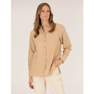 Pierre Cardin Kadın Bej Keten Karışımlı Gömlek 50262568-VR011