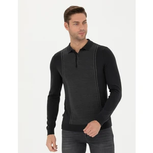Pierre Cardin Erkek Açık Gri Melanj Slim Fit Düğmeli Polo Yaka Triko Kazak 50279429-VR091
