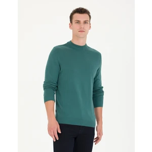 Pierre Cardin Erkek Yeşil Slim Fit Çeyrek Yaka Basic Triko Kazak 50276158-VR054