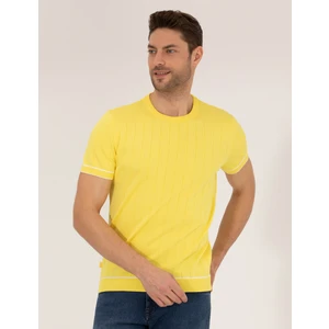 Pierre Cardin Erkek Açık Sarı Slim Fit Bisiklet Yaka Triko Tişört 50268875-VR004