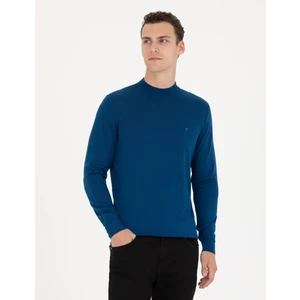 Pierre Cardin Erkek İndigo Regular Fit Çeyrek Yaka Yün Karışımlı Basic Triko Kazak 50270049-VR106
