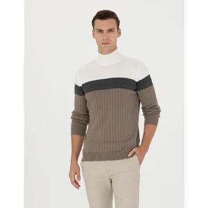 Pierre Cardin Erkek Vizon Melanj Slim Fit Balıkçı Yaka Triko Kazak 50279430-VR174