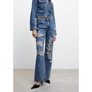 Yırtık Yüksek Bel Düz Jean