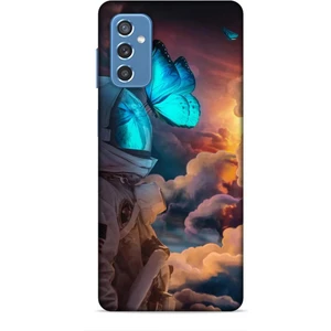 Samsung Galaxy M52 Kılıf Caliburn 4 Mavi Kelebek Silikon Kılıf