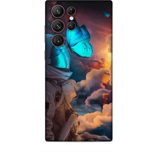 Samsung Galaxy S22 Ultra Kılıf Caliburn 4 Mavi Kelebek Silikon Kılıf