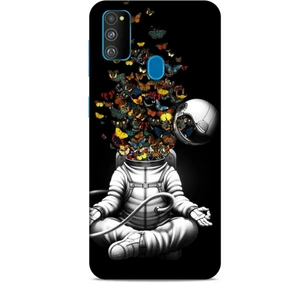 Samsung Galaxy M30S Kılıf Caliburn 1 Astronot ve Kelebekler Telefon Kılıfı