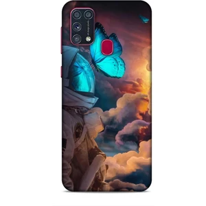 Samsung Galaxy M31 Kılıf Caliburn 4 Mavi Kelebek Silikon Kılıf