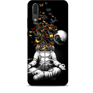 Huawei P20 Kılıf Caliburn 1 Astronot ve Kelebekler Telefon Kılıfı