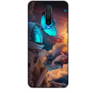 Xiaomi Poco X2 Kılıf Caliburn 4 Mavi Kelebek Silikon Kılıf