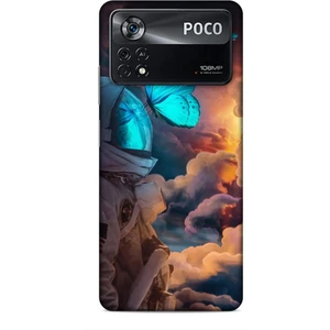 Xiaomi Poco X4 Pro 5g Kılıf Caliburn 4 Mavi Kelebek Silikon Kılıf