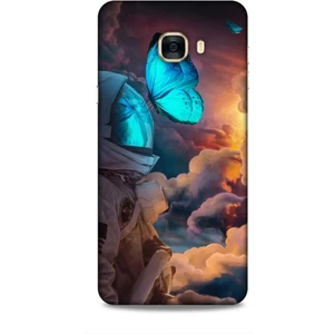 Samsung Galaxy C7 Kılıf Caliburn 4 Mavi Kelebek Silikon Kılıf