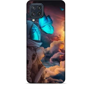 Samsung Galaxy M32 Kılıf Caliburn 4 Mavi Kelebek Silikon Kılıf