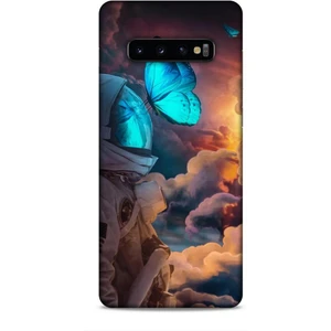 Samsung Galaxy S10 Plus Kılıf Caliburn 4 Mavi Kelebek Silikon Kılıf