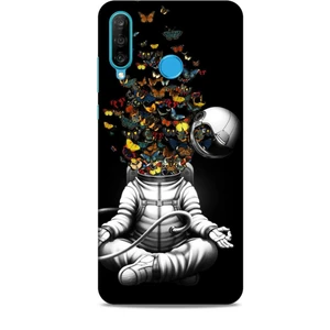 Huawei P30 Lite Kılıf Caliburn 1 Astronot ve Kelebekler Telefon Kılıfı