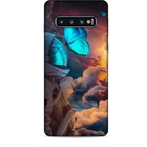 Samsung Galaxy S10 Kılıf Caliburn 4 Mavi Kelebek Silikon Kılıf