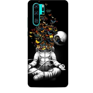 Huawei P30 Pro Kılıf Caliburn 1 Astronot ve Kelebekler Telefon Kılıfı