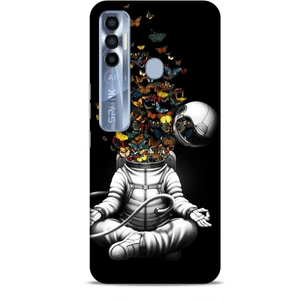 Tecno Spark 7 Pro Kılıf Caliburn 1 Astronot ve Kelebekler Telefon Kılıfı