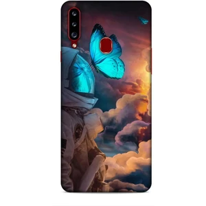 Samsung Galaxy A20S Kılıf Caliburn 4 Mavi Kelebek Silikon Kılıf