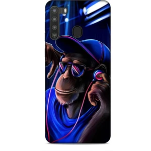 Samsung Galaxy A21 Kılıf Caliburn 20 Maymun Mavi Renkli Kılıf
