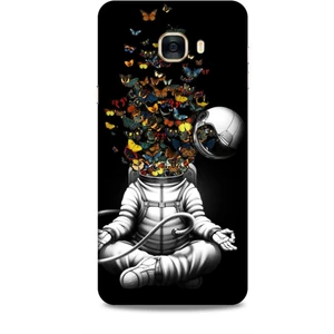 Samsung Galaxy C7 Kılıf Caliburn 1 Astronot ve Kelebekler Telefon Kılıfı