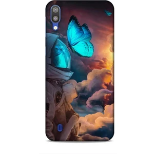 Samsung Galaxy M10 Kılıf Caliburn 4 Mavi Kelebek Silikon Kılıf