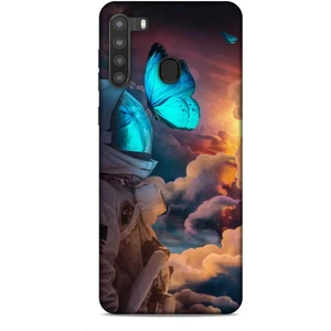 Samsung Galaxy A21 Kılıf Caliburn 4 Mavi Kelebek Silikon Kılıf