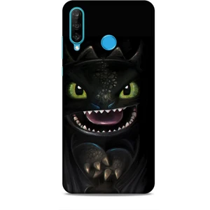 Huawei P30 Lite Kılıf Caliburn 30 Kara Ejderha Kenarları Şeffaf Kapak