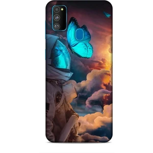 Samsung Galaxy M30S Kılıf Caliburn 4 Mavi Kelebek Silikon Kılıf