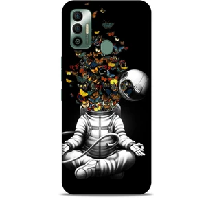 Tecno Spark 7t Kılıf Caliburn 1 Astronot ve Kelebekler Telefon Kılıfı
