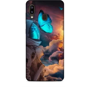 Samsung Galaxy A20 Kılıf Caliburn 4 Mavi Kelebek Silikon Kılıf