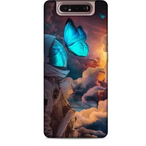 Samsung Galaxy A80 Kılıf Caliburn 4 Mavi Kelebek Silikon Kılıf