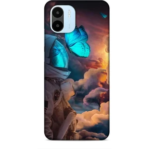 Xiaomi Redmi A1 Kılıf Caliburn 4 Mavi Kelebek Silikon Kılıf