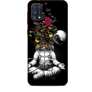 Samsung Galaxy M31 Kılıf Caliburn 1 Astronot ve Kelebekler Telefon Kılıfı