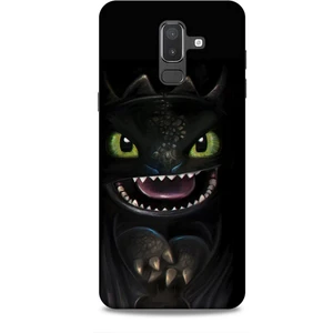 Samsung Galaxy J8 Kılıf Caliburn 30 Kara Ejderha Kenarları Şeffaf Kapak