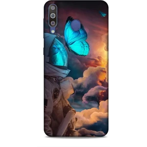 Samsung Galaxy M30 Kılıf Caliburn 4 Mavi Kelebek Silikon Kılıf