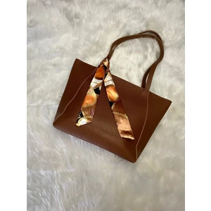 Paradoks Store Şal Detaylı Büyük Boy Taba Deri Omuz Çantası