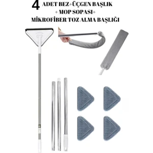 Oliva Nero Set Üçgen Cam Duvar Yüzey Cam Silme Aparatı Mop Mikrofiber Toz Alma Başlık (4 Düz Bezli)
