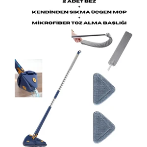 Oliva Nero Kendinden Sıkma Üçgen Mop Mikrofiber Toz Alma Başlık Set