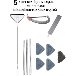 Oliva Nero Set Üçgen Cam Duvar Yüzey Cam Silme Aparatı Mop Mikrofiber Toz Alma Başlık (5 Bezli)