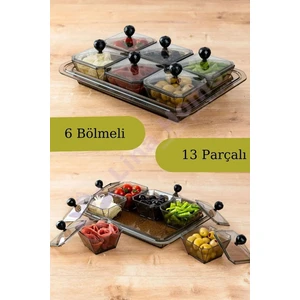 Fırsat Sende Tepsili Lüx 6 Bölmeli 13 Parça Kahvaltılık Sosluk Sunumluk Seti Akrilik Kahvaltı Seti